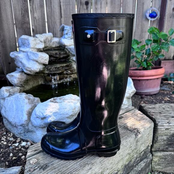 Hunter Original Women's Tall Gloss Black Rain Wellies Boots 8 US / 6 UK *Flaws* - Picture 3 of 16